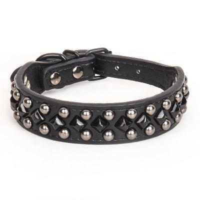 Collier chien cuir rivet argent noir