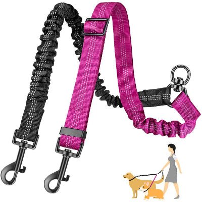 Laisse double pour chien Bungee rose