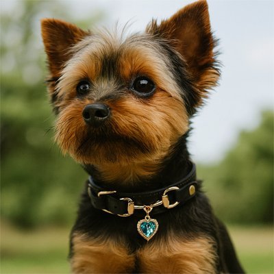 collier en cuir pour chien noir sur yorshire
