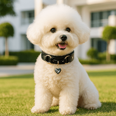 collier en cuir pour chien noir sur bichon