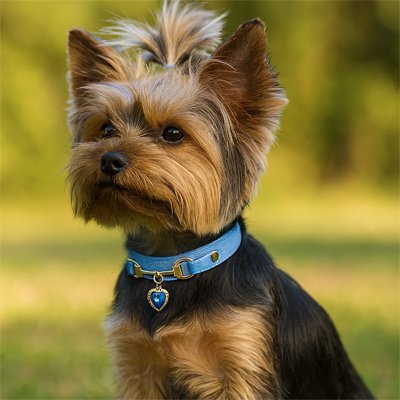 collier en cuir pour chien bleu sur yorshire