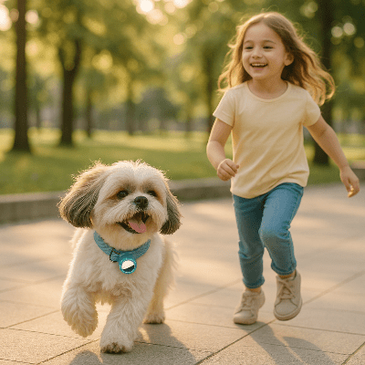 Collier anti fugue chien airtag shihtzu avec son enfant