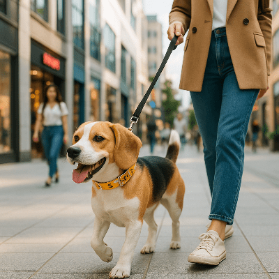 Collier chien abeilles beagle se promenant en ville