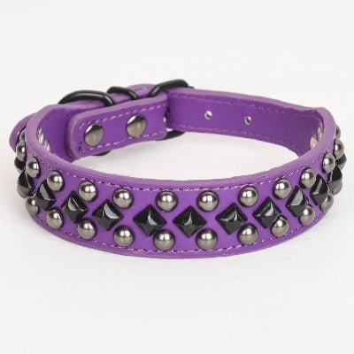 Collier chien cuir rivet argent mauve