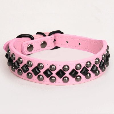 Collier chien cuir rivet argent rose pale