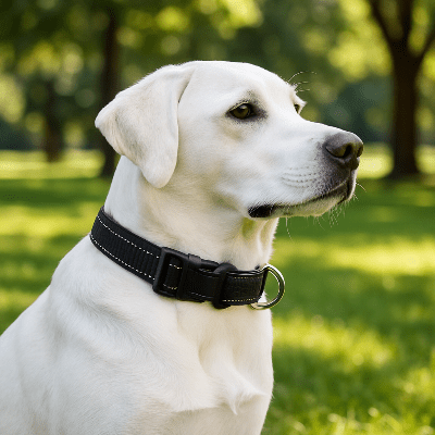 Collier chien reflechissant noir sur labrador