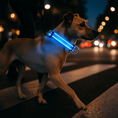 Collier chien reflechissant voyant en traversant la rue
