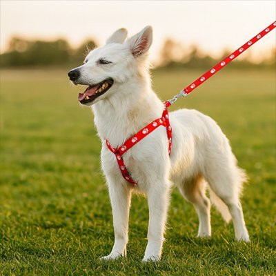 Harnais chien leger rouge sur berger