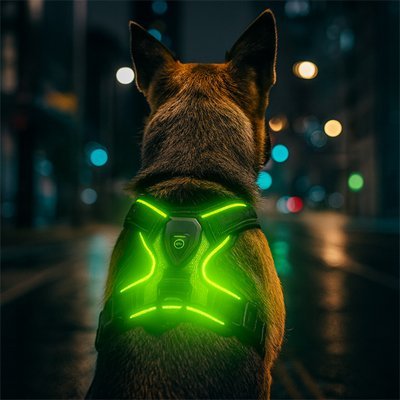 Harnais lumineux chien vert 