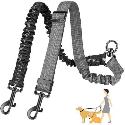 Laisse double pour chien Bungee gris