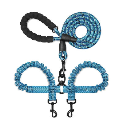 Laisse double pour chien Reflechissante bleu
