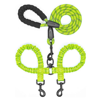 Laisse double pour chien Reflechissante jaune
