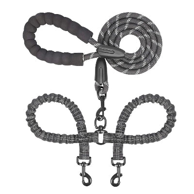 Laisse double pour chien Reflechissante noir