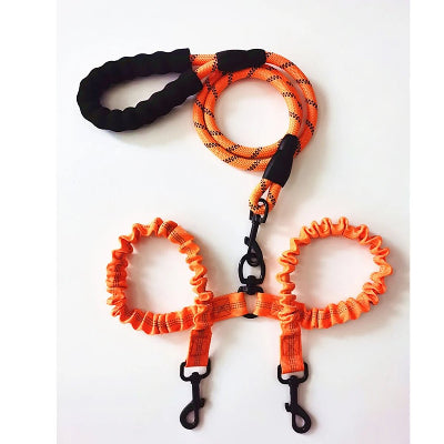 Laisse double pour chien Reflechissante orange