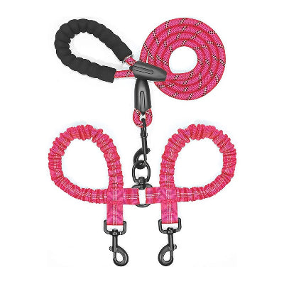 Laisse double pour chien Reflechissante rose