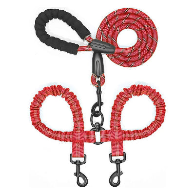 Laisse double pour chien Reflechissante rouge