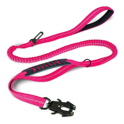 Laisse pour chien elastique rose attache ceinture