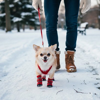 Chaussure pour Chien rouge dans la neige