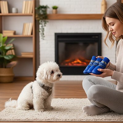 Chaussure pour Chien bleu avec bichon