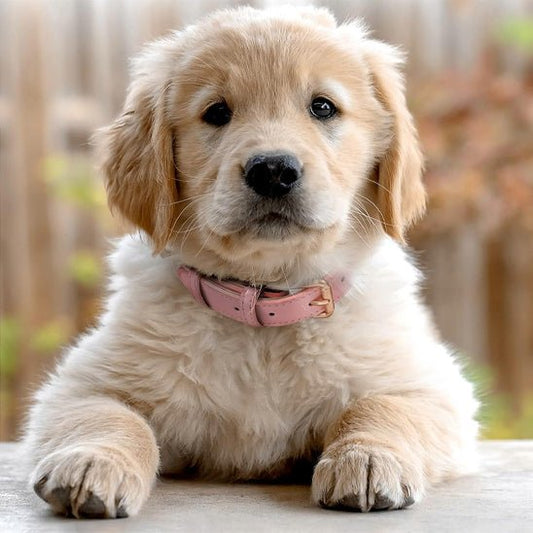collier chien cuir moelleux rose bebe golden