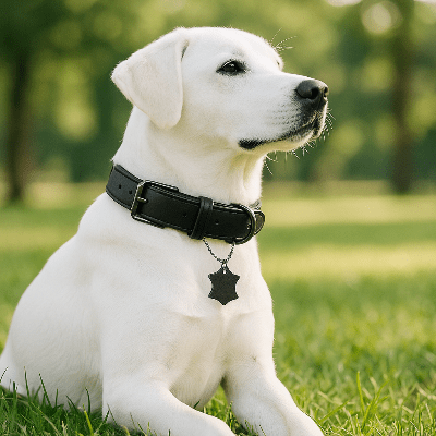 collier chien cuir rembourrer noir sur labrador