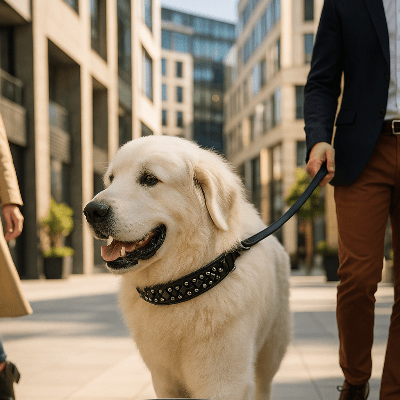 Collier chien cuir rivet argent noir sur un montagne