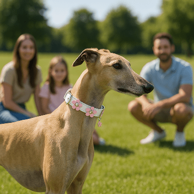 collier cuir chien blanc sur levrier 