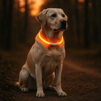 Collier lumineux pour chien LED orange sur labrador