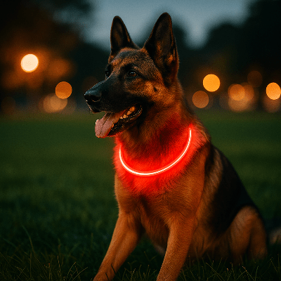 Collier lumineux pour chien LED rouge sur berger