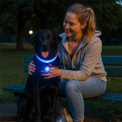 collier lumineux pour chien bleu sur labrador avec pendentif