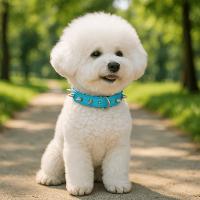 collier pour chien spike bleu sur bichon