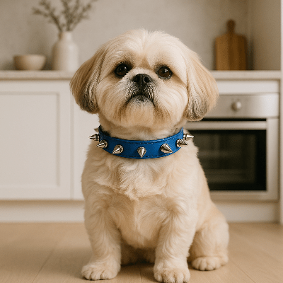 collier pour chien spike bleu sur shihtzu