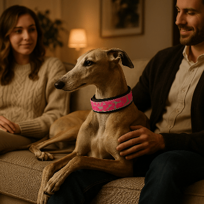 Collier reflechissant pour chien visioSafe clair rose sur lévrier