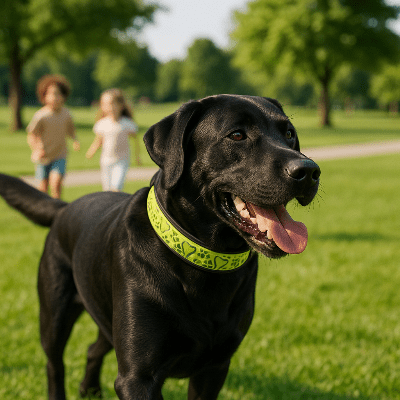 Collier reflechissant pour chien visioSafe clair jaune sur labrador