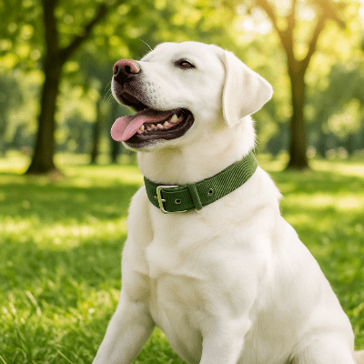 collier chien ajustable vert sur labrador