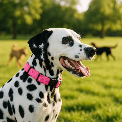 collier chien reflex rose dalmatien