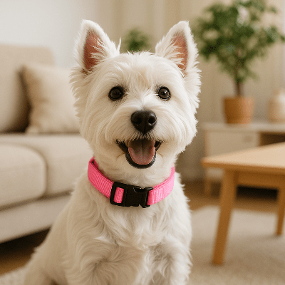 collier chien reflex rose westie