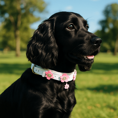 collier cuir chien blanc sur cocker