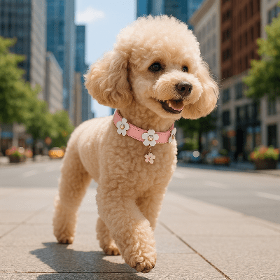 collier cuir chien rose sur caniche