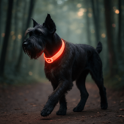 collier lumineux chien pvc rouge sur schnauzer