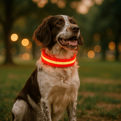 collier lumineux chien rechargeable rouge sur epagnole
