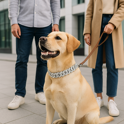 collier pour chien diamant argent labrador au parc