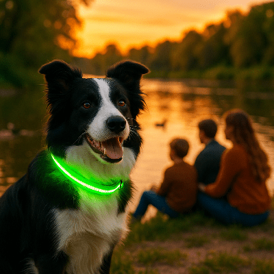 Colliers lumineux pour chiens usb airtag vert border bord de riviere