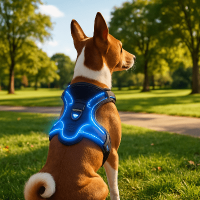 Harnais lumineux chien bleu
