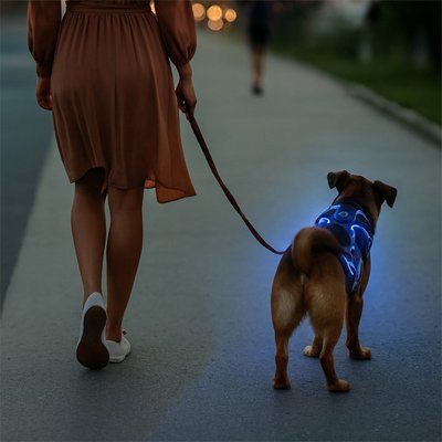 Harnais lumineux chien bleu allume