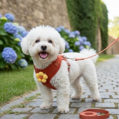 harnais pour petit chien rouge sur bichon