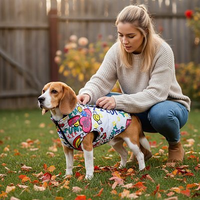 Imperméable pour chien​ blanc sur beagle