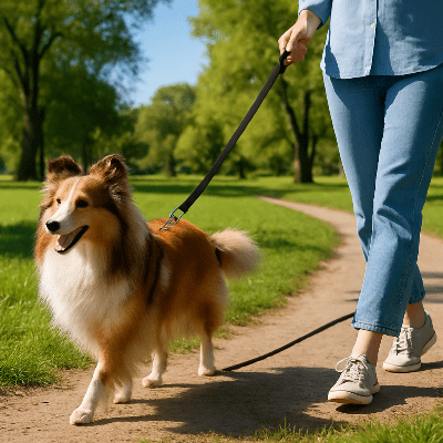 Longe pour chien nylon noir au parc