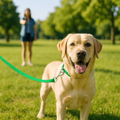 Longe pour chien nylon vert au parc