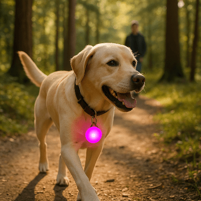 lumière collier chien rose sur labrador